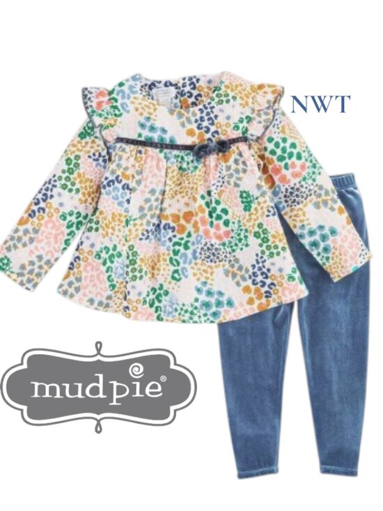 Mud Pie Other - NWT Mud Pie Toddler GIrl's Rainbow Leopard Tunic Set Size 4T
